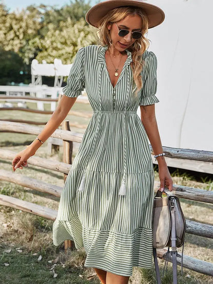 Pleated Stripe Maxi Dress | Stylish and Sophisticated