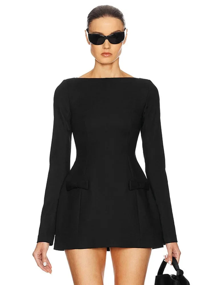 TARUXY Bows Splice Long Sleeve Mini Dress