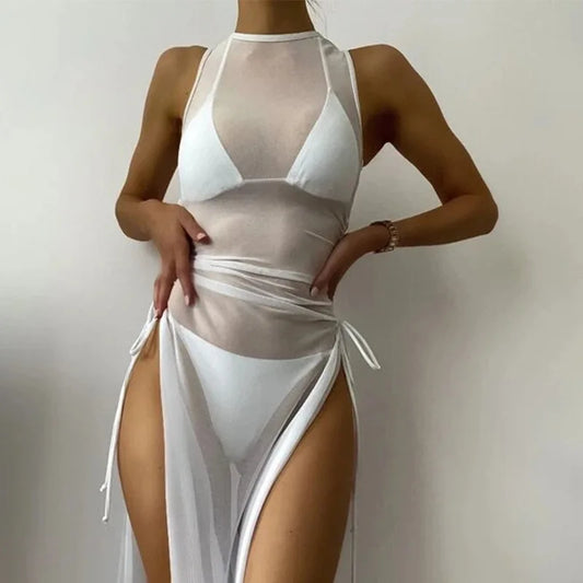 Split Three Point Drawstring Swimsuit