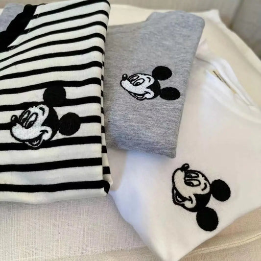 Boys & Girls Clothes Cartoon Mickey Mouse Striped Raglan Sleeve Long Sleeve T-shirt Kid Fashion Clothing