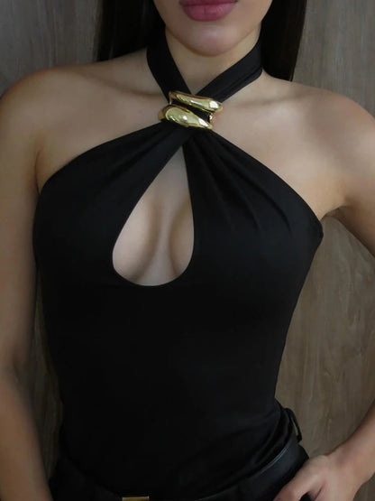 Halter Hollow Out Sexy Crop Tops Pullover