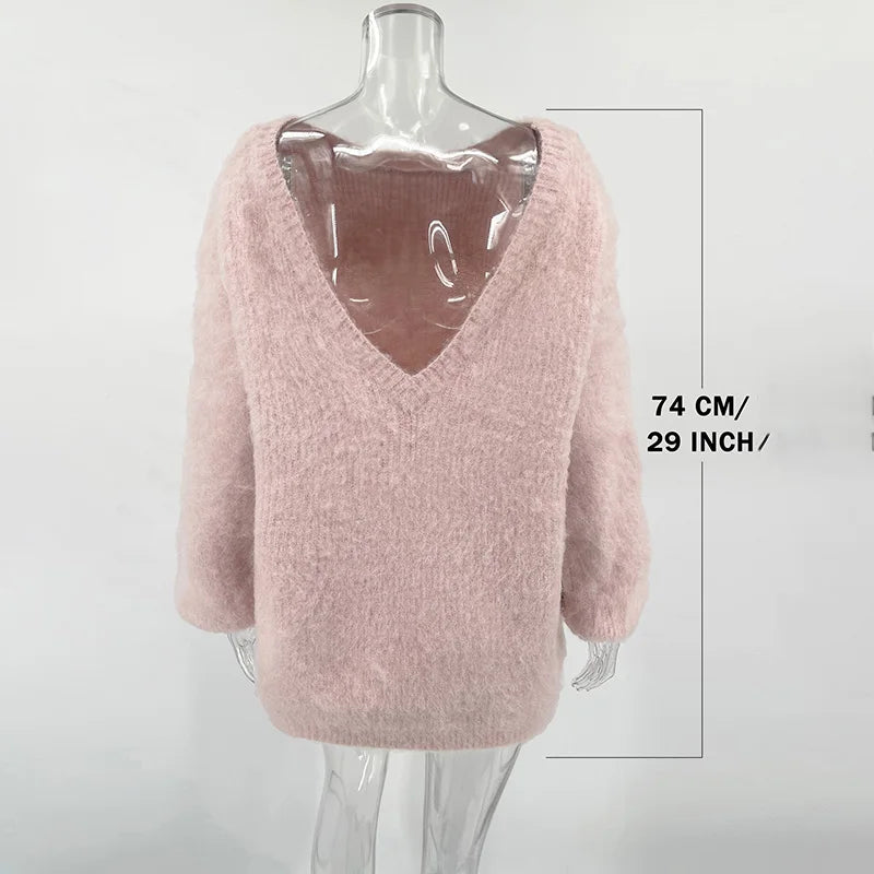 TARUXY Long Sleeve Big Backless Knitted Sweater Dress